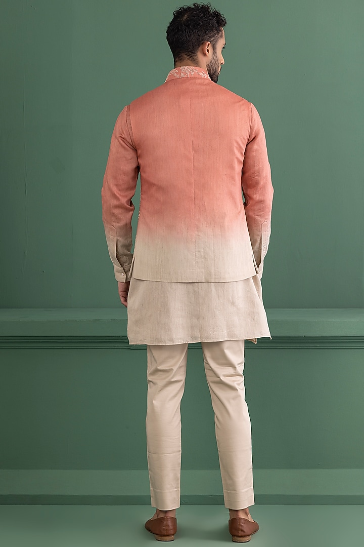Pink Chanderi Silk Hand Embroidered Jacket Set by AMIT ARORA at Pernia's Pop Up Shop