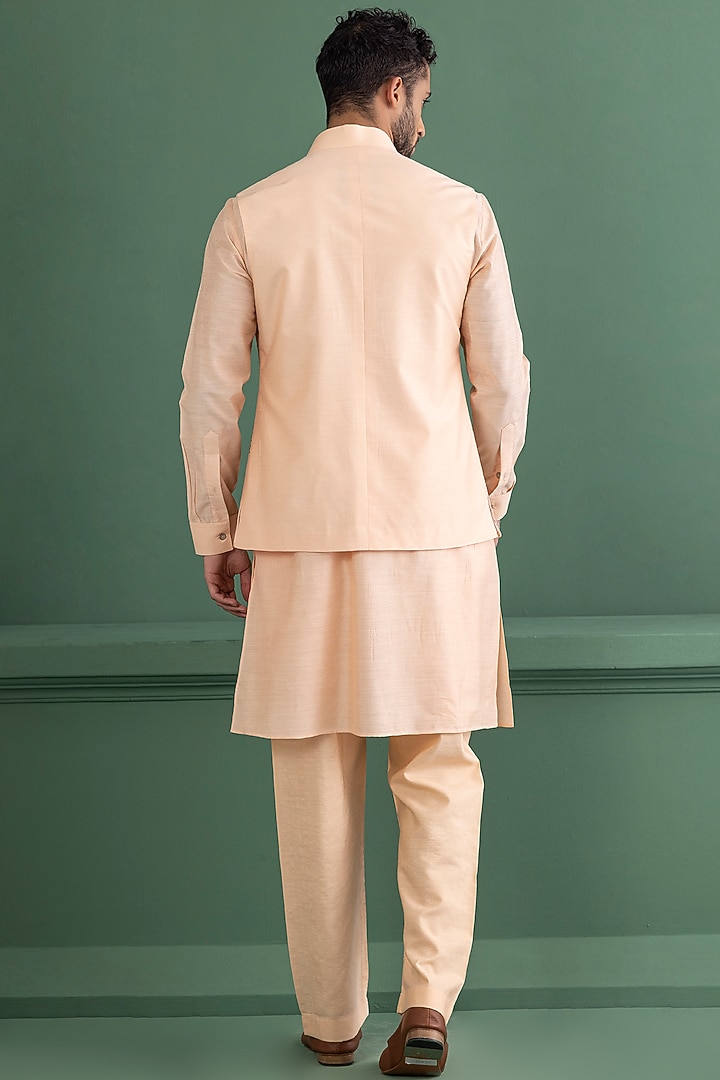 Peach Silk Chanderi Metal Work Wedding Indowestern Set by AMIT ARORA at Pernia's Pop Up Shop