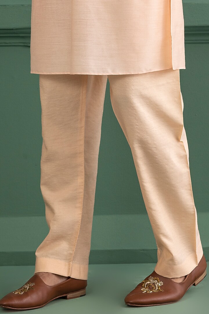Peach Silk Chanderi Metal Work Wedding Indowestern Set by AMIT ARORA at Pernia's Pop Up Shop