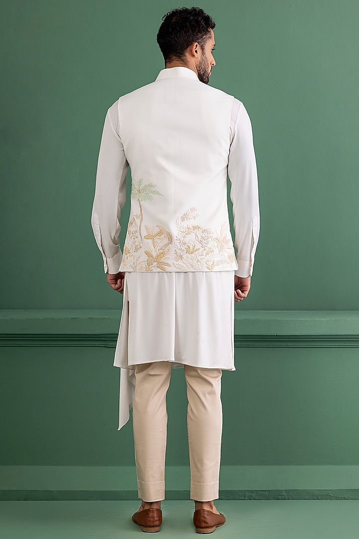 Ivory Knit Embroidered Bundi Jacket Set by AMIT ARORA at Pernia's Pop Up Shop
