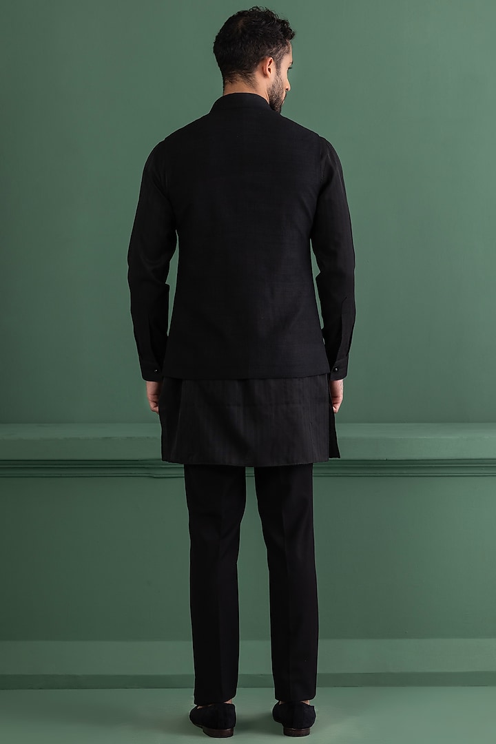 Black Matka Silk Metal Work Bundi Jacket Set by AMIT ARORA at Pernia's Pop Up Shop