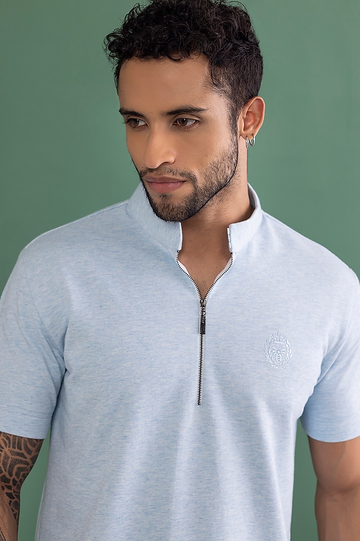 Sky Blue Knit T-Shirt by AMIT ARORA at Pernia's Pop Up Shop