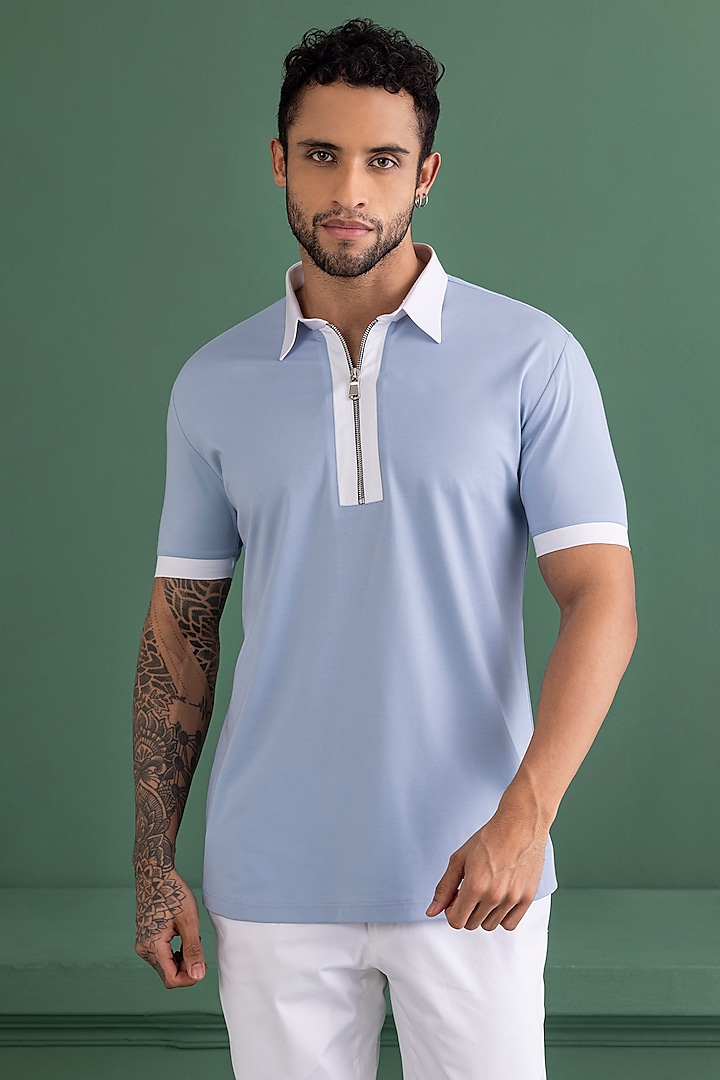 Sky Blue Knit T-Shirt by AMIT ARORA