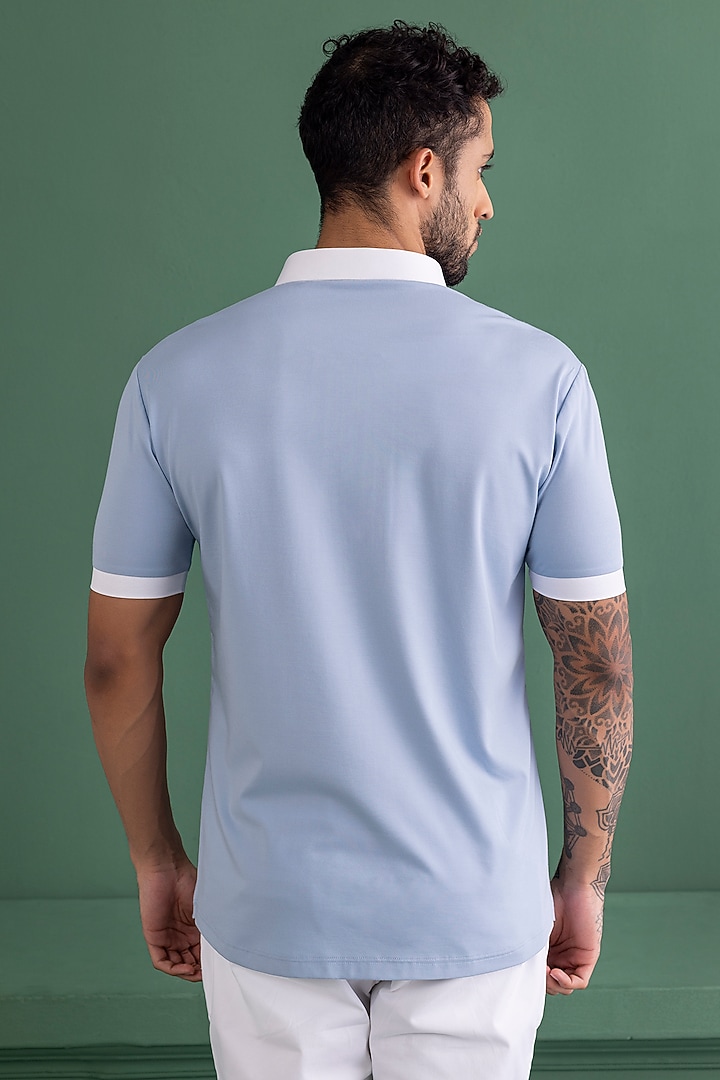 Sky Blue Knit T-Shirt by AMIT ARORA at Pernia's Pop Up Shop