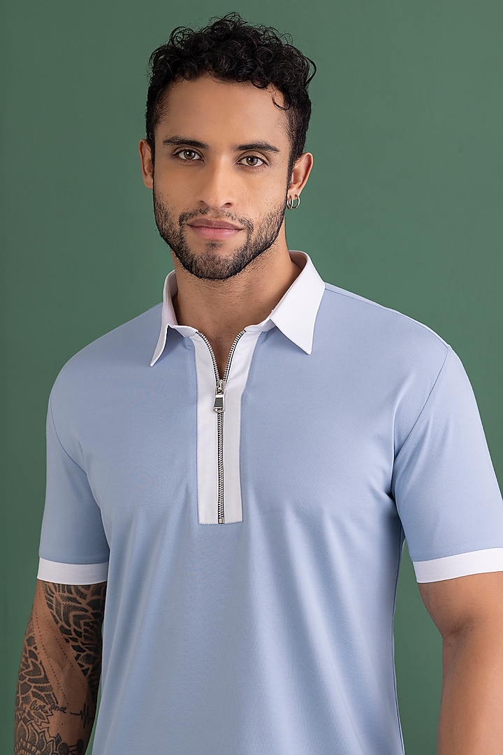 Sky Blue Knit T-Shirt by AMIT ARORA at Pernia's Pop Up Shop