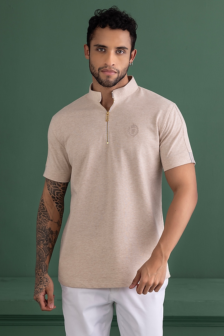 Beige Knit T-Shirt by AMIT ARORA