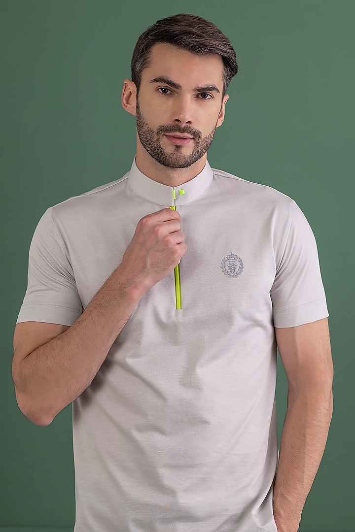 Light Grey Knit T-Shirt by AMIT ARORA at Pernia's Pop Up Shop