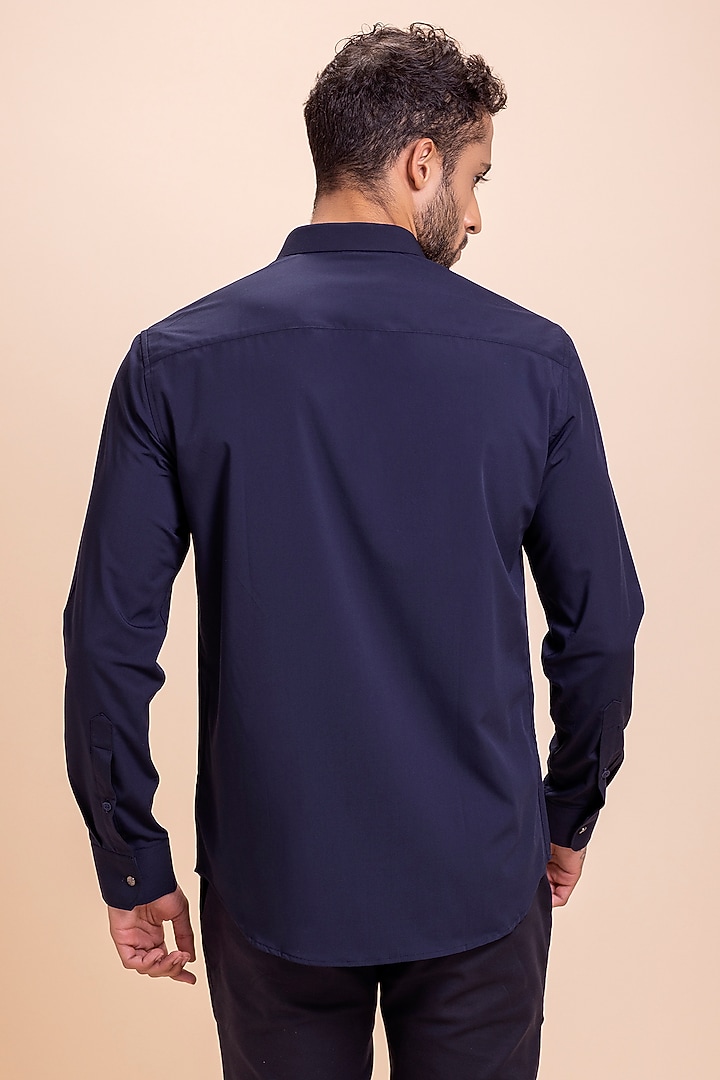 Navy Blue Acetate Shirt by AMIT ARORA at Pernia's Pop Up Shop