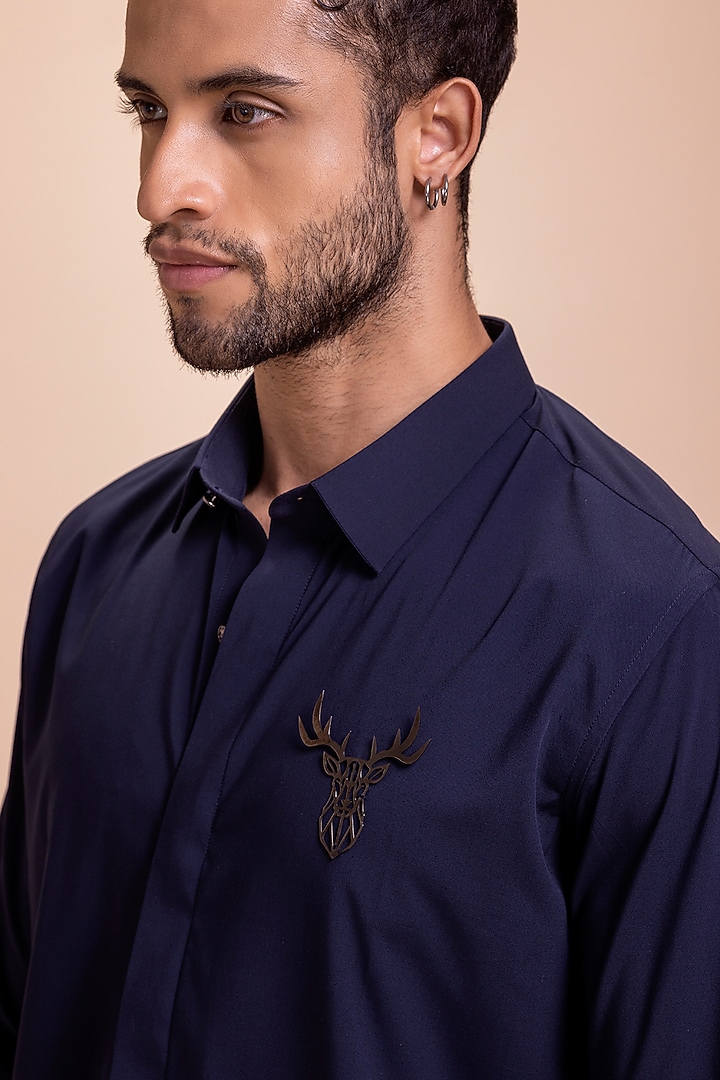 Navy Blue Acetate Shirt by AMIT ARORA at Pernia's Pop Up Shop