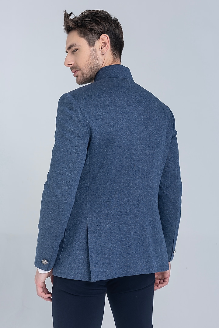 Blue Knit Textured Wedding Bandhgala by AMIT ARORA at Pernia's Pop Up Shop