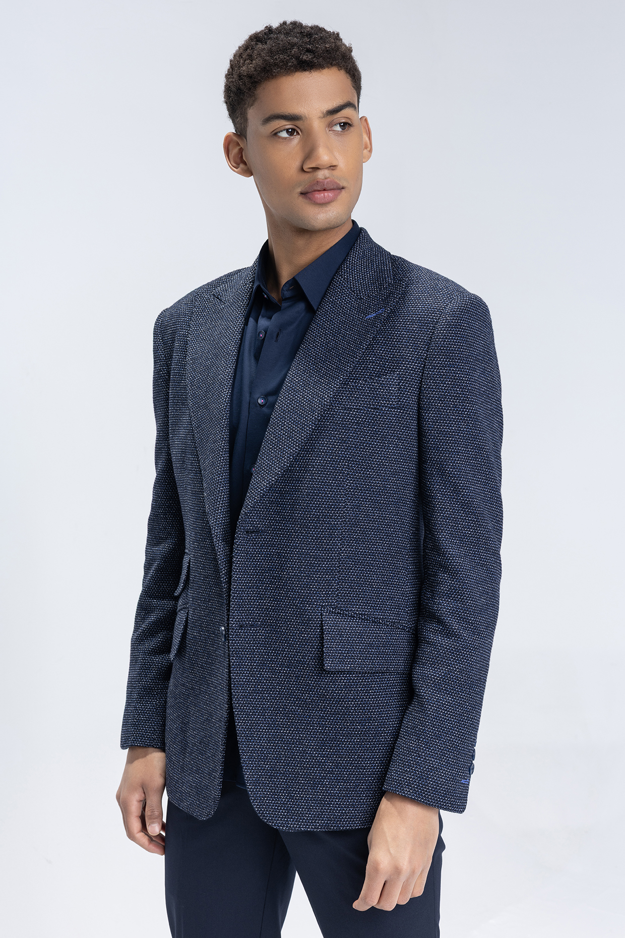 Navy Blue Knit Textured Blazer by AMIT ARORA