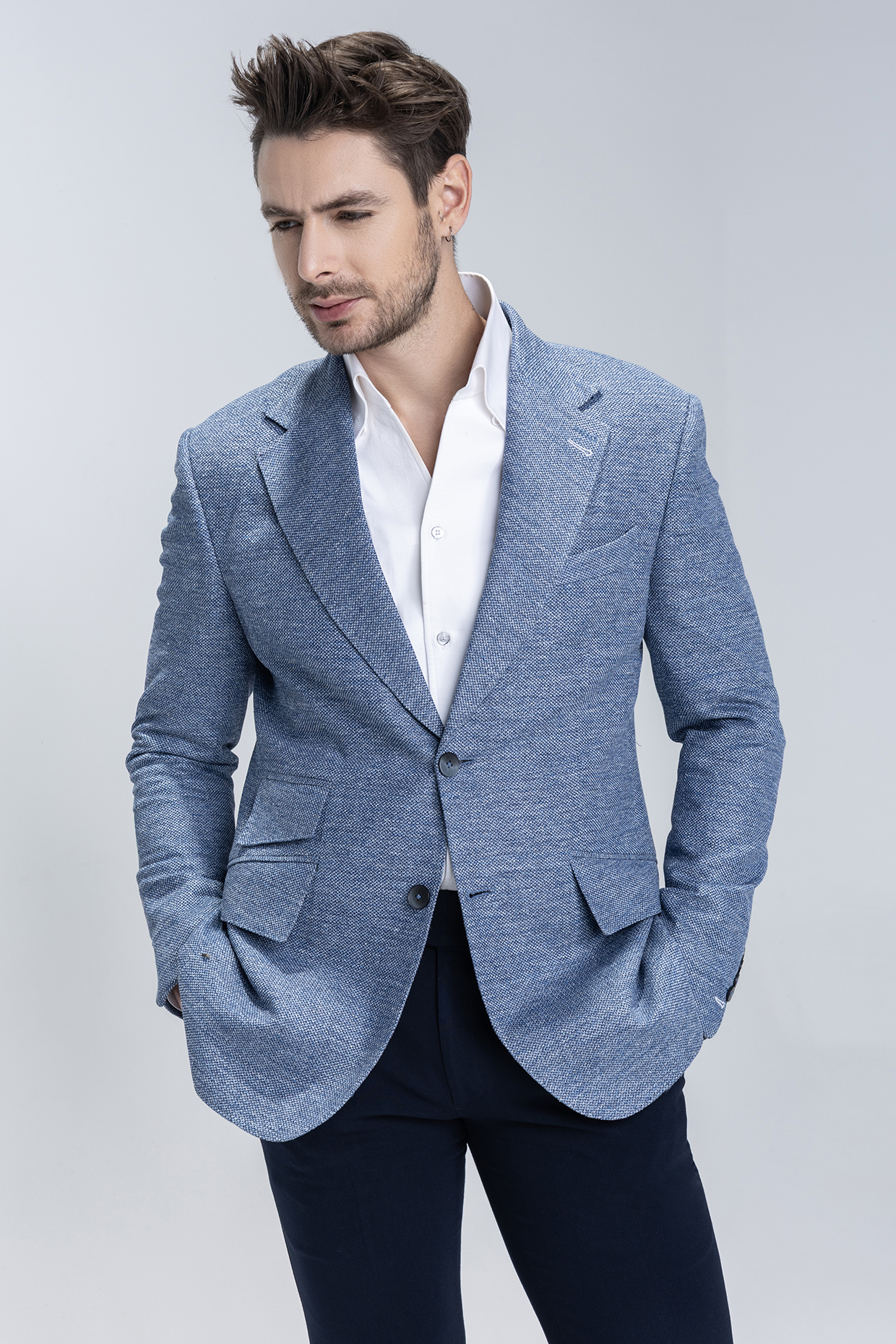 Blue Knit Textured Blazer by AMIT ARORA