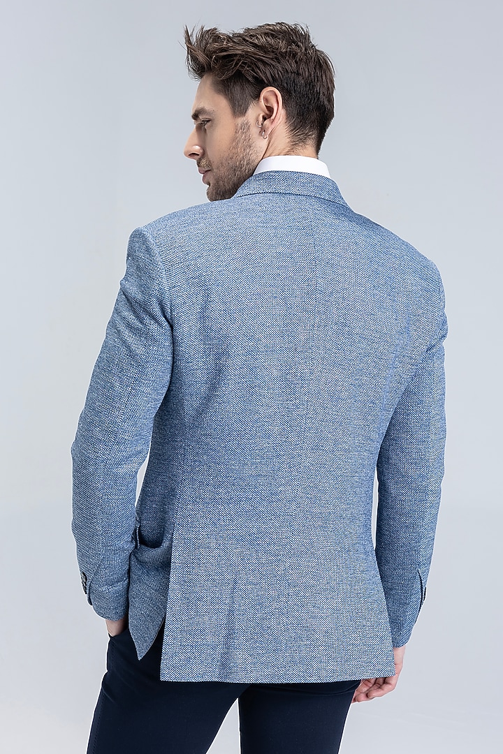 Blue Knit Textured Blazer by AMIT ARORA at Pernia's Pop Up Shop