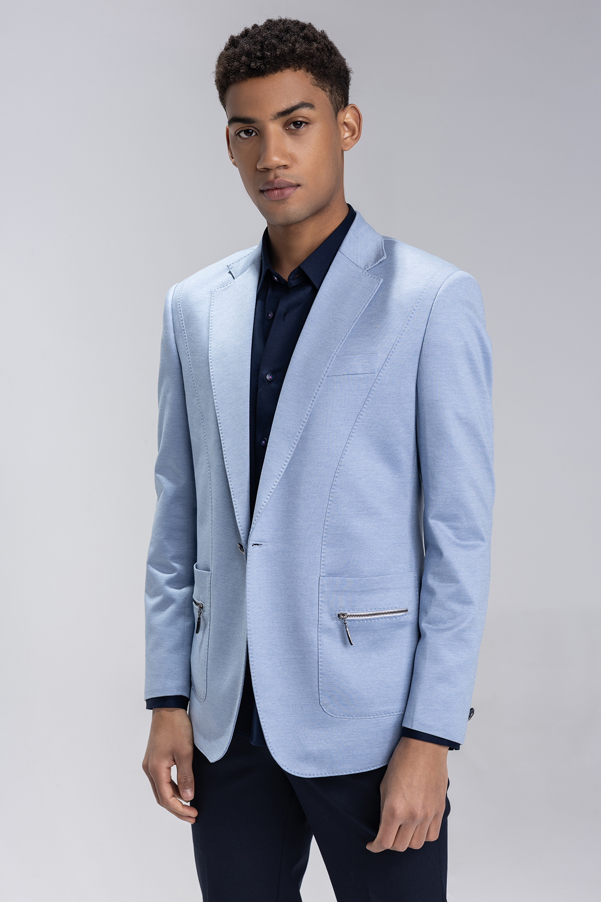 Sky Blue Knit Blazer by AMIT ARORA