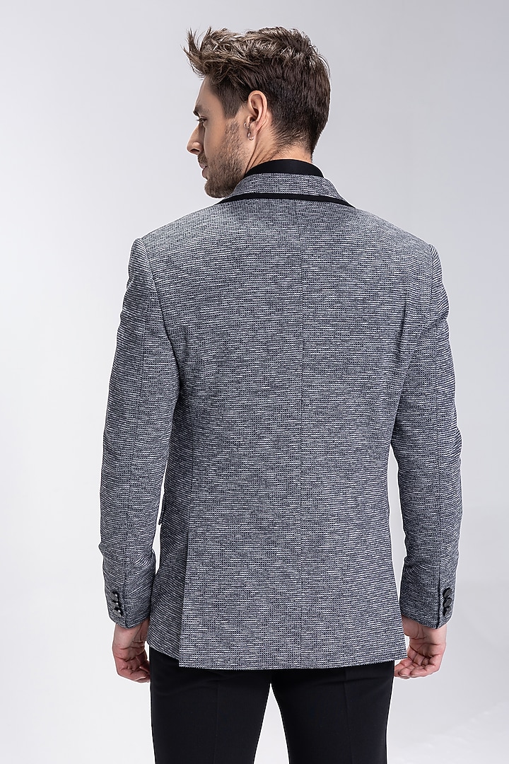 Grey Knit Motif Embroidered Textured Blazer by AMIT ARORA at Pernia's Pop Up Shop