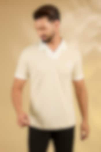 Light Beige Knit T-Shirt by AMIT ARORA at Pernia's Pop Up Shop