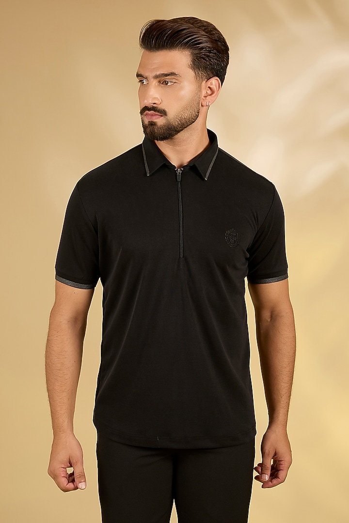 Black Knit T-Shirt by AMIT ARORA at Pernia's Pop Up Shop