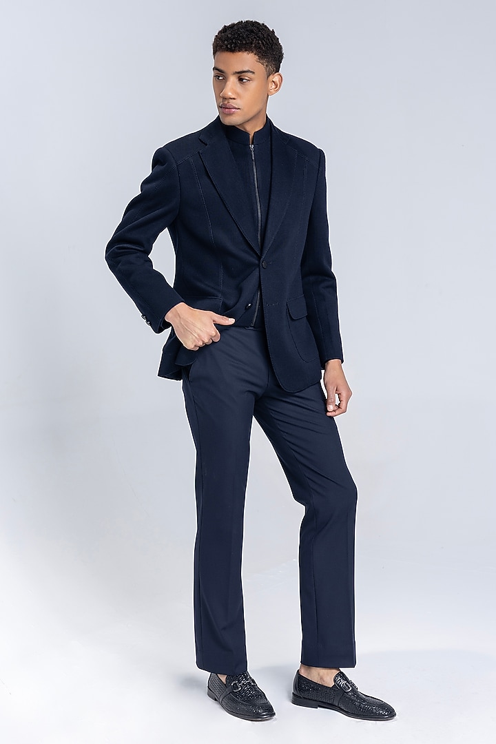 Navy Blue Knit Blazer by AMIT ARORA at Pernia's Pop Up Shop