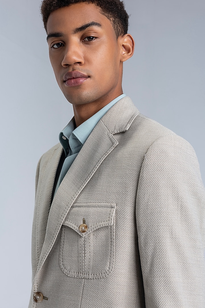 Beige Knit Textured Blazer by AMIT ARORA at Pernia's Pop Up Shop
