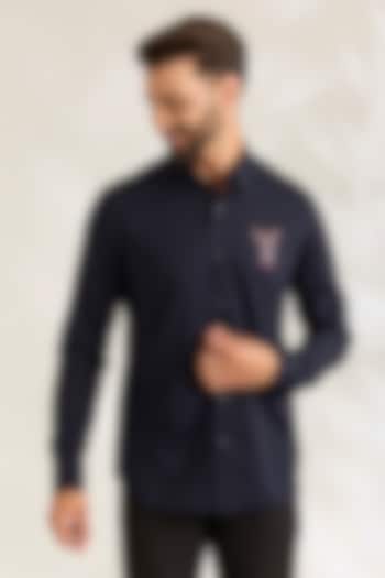 Navy Blue Cotton Lycra Shirt by AMIT ARORA at Pernia's Pop Up Shop