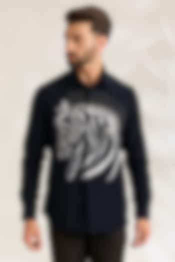 Dark Navy Blue Polynosic Shirt by AMIT ARORA at Pernia's Pop Up Shop