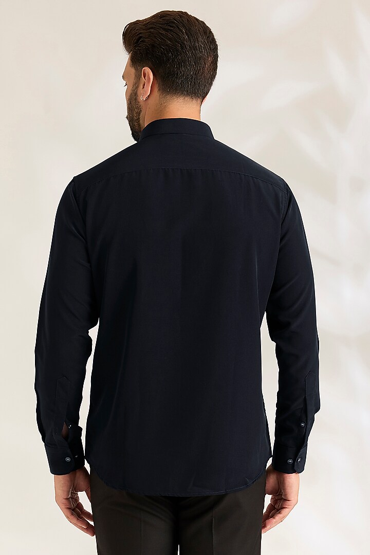 Dark Navy Blue Polynosic Shirt by AMIT ARORA at Pernia's Pop Up Shop
