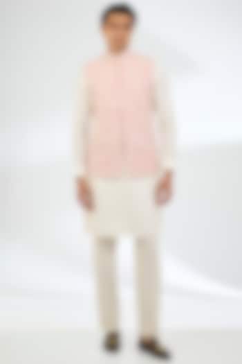 Pink Cotton Silk & Textured Rayon Bundi Jacket Set by AMIT ARORA