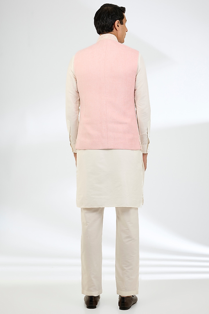 Pink Cotton Silk & Textured Rayon Bundi Jacket Set by AMIT ARORA at Pernia's Pop Up Shop