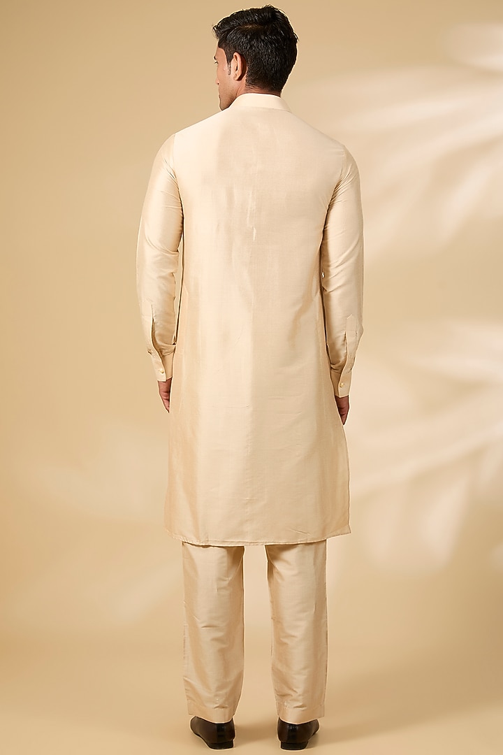 Ivory Dobby Silk & Cotton Silk Bundi Jacket Set by AMIT ARORA at Pernia's Pop Up Shop