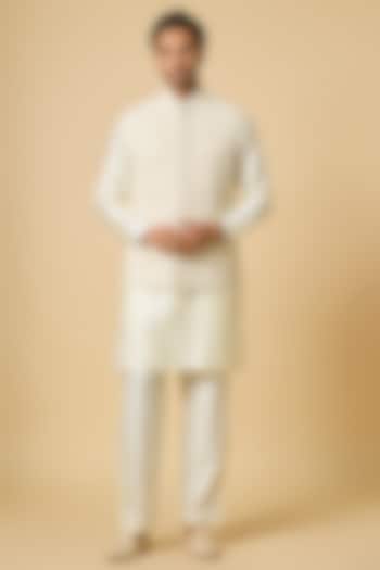 Fawn Beige Silk Bundi Jacket Set by AMIT ARORA at Pernia's Pop Up Shop