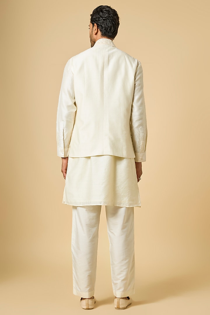 Fawn Beige Silk Bundi Jacket Set by AMIT ARORA at Pernia's Pop Up Shop