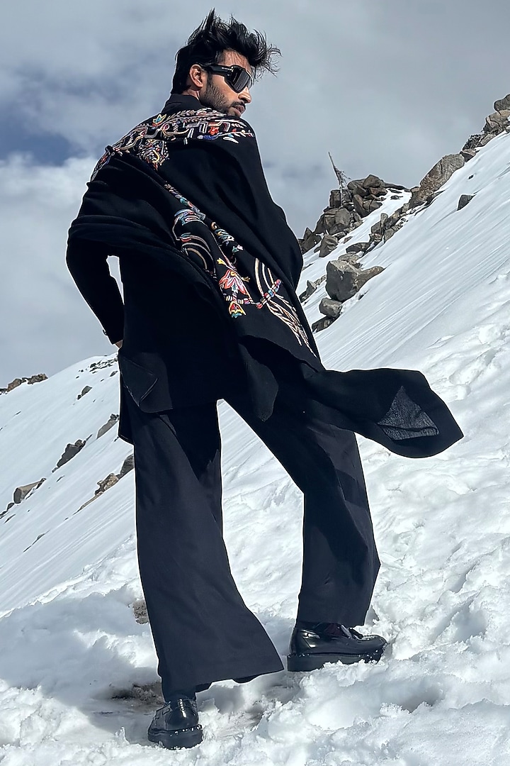 Black Lycra Knit Wedding Indowestern by AMIT ARORA at Pernia's Pop Up Shop