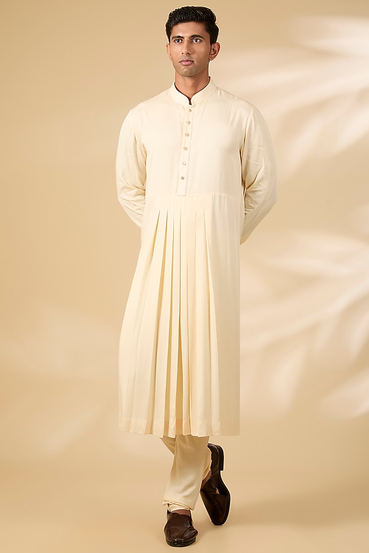Golden Raw Silk & Cotton Silk Groom Sherwani Set by AMIT ARORA at Pernia's Pop Up Shop