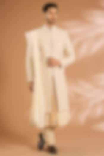 Cream Silk Groom Sherwani Set by AMIT ARORA at Pernia's Pop Up Shop