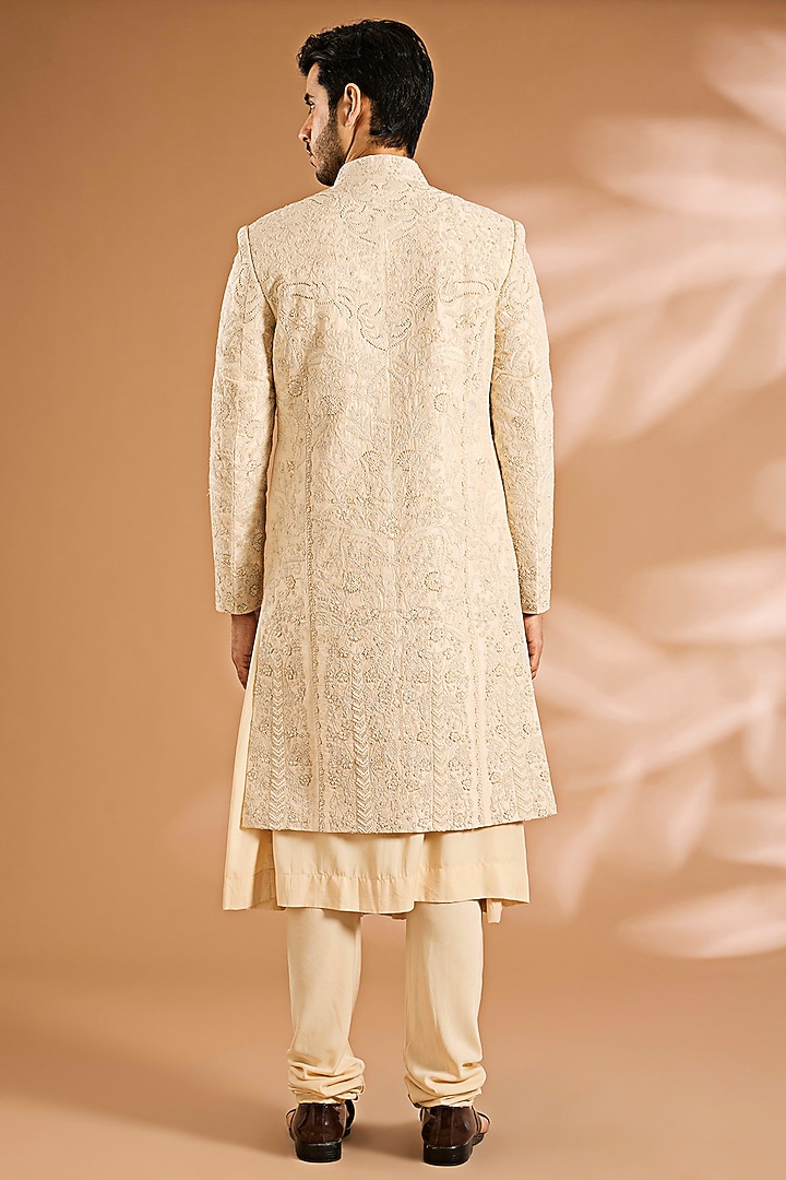 Cream Silk Groom Sherwani Set by AMIT ARORA at Pernia's Pop Up Shop