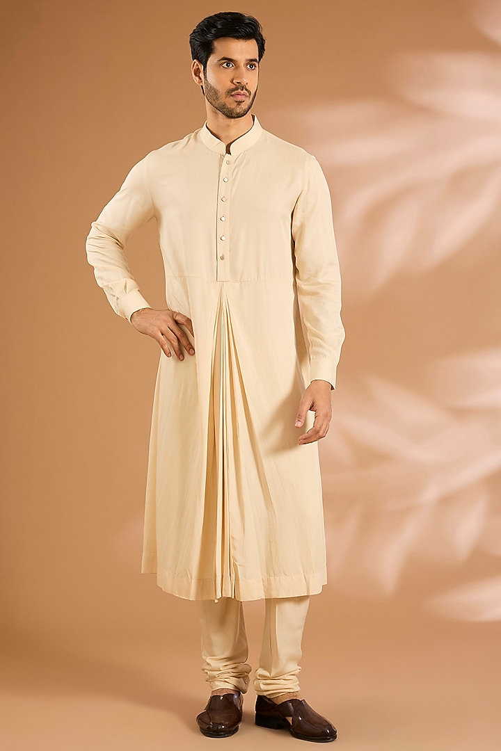 Cream Silk Groom Sherwani Set by AMIT ARORA at Pernia's Pop Up Shop