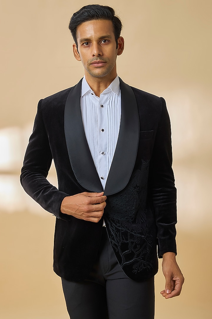 Black Velvet Tuxedo Set by AMIT ARORA at Pernia's Pop Up Shop