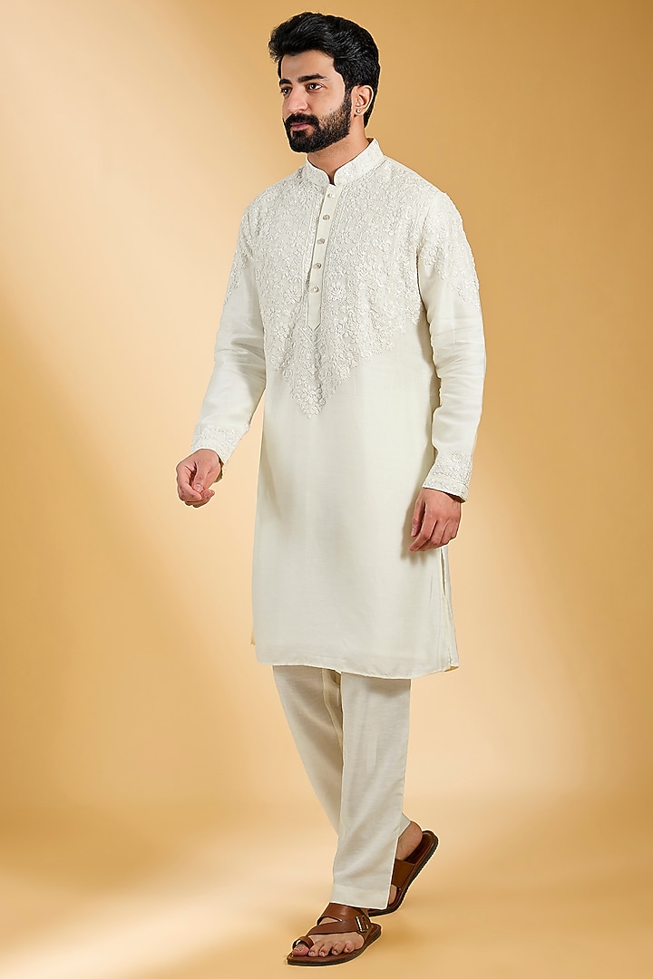 Cream Banarasi Silk & Cotton Silk Kurta Set by AMIT ARORA at Pernia's Pop Up Shop