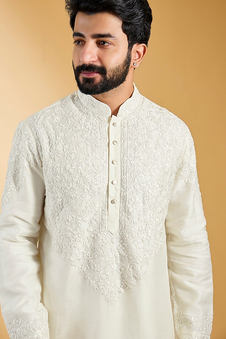 Cream Banarasi Silk & Cotton Silk Kurta Set by AMIT ARORA at Pernia's Pop Up Shop