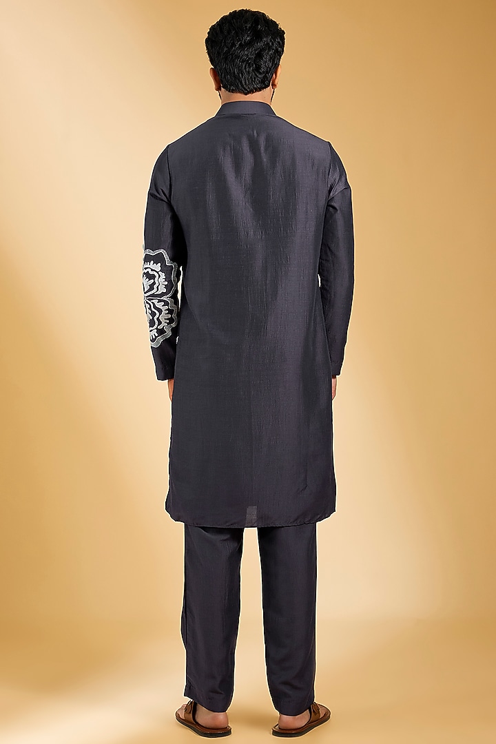 Grey Poly Silk Machine Embroidered Kurta Set by AMIT ARORA at Pernia's Pop Up Shop