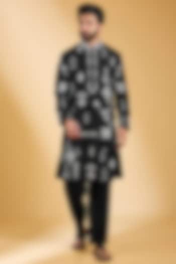 Black Moonga Silk Metal Work Kurta Set by AMIT ARORA at Pernia's Pop Up Shop