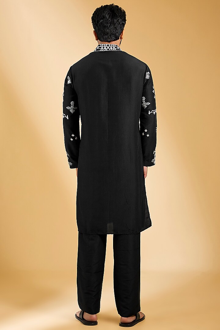 Black Moonga Silk Metal Work Kurta Set by AMIT ARORA at Pernia's Pop Up Shop
