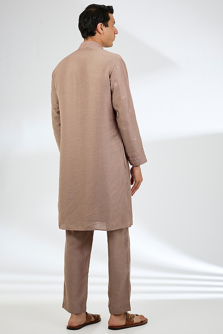Mouse-Colored Linen Silk Kurta Set by AMIT ARORA at Pernia's Pop Up Shop