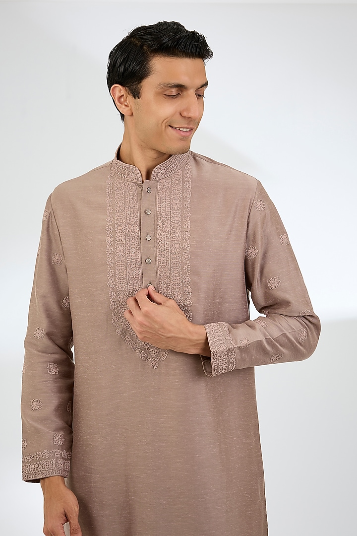 Mouse-Colored Linen Silk Kurta Set by AMIT ARORA at Pernia's Pop Up Shop