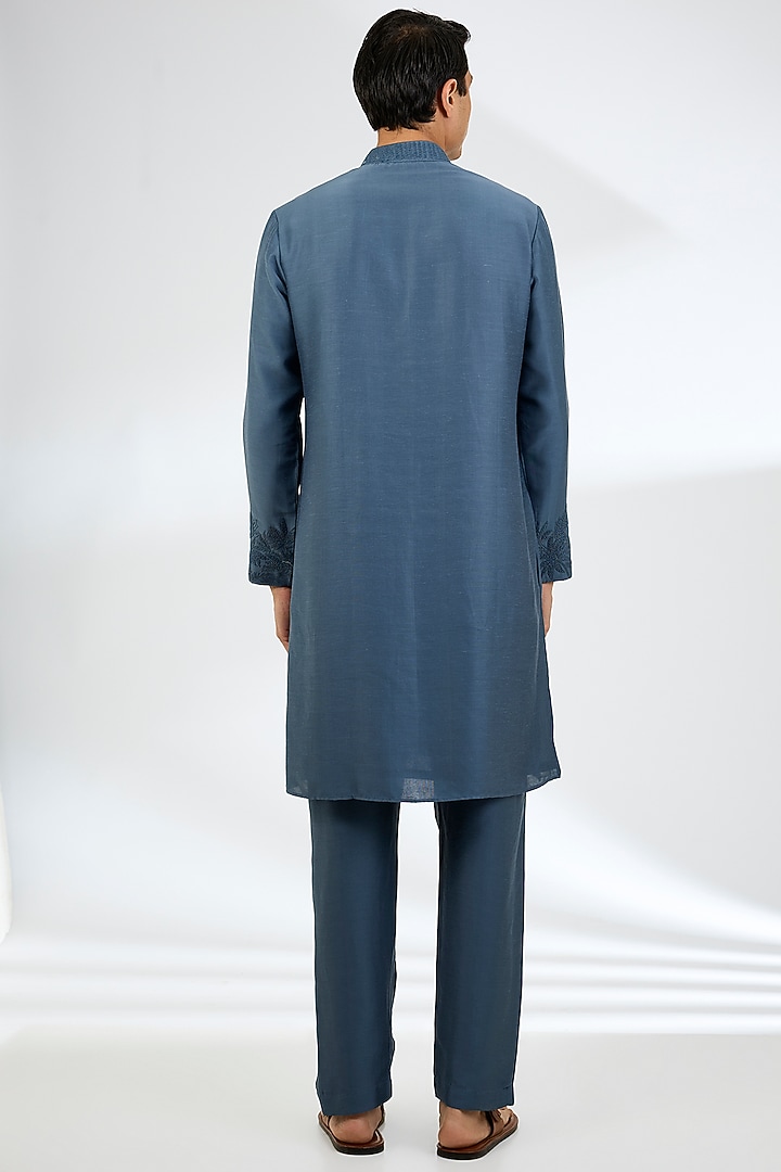 Dark Turquoise Linen Silk Kurta Set by AMIT ARORA at Pernia's Pop Up Shop