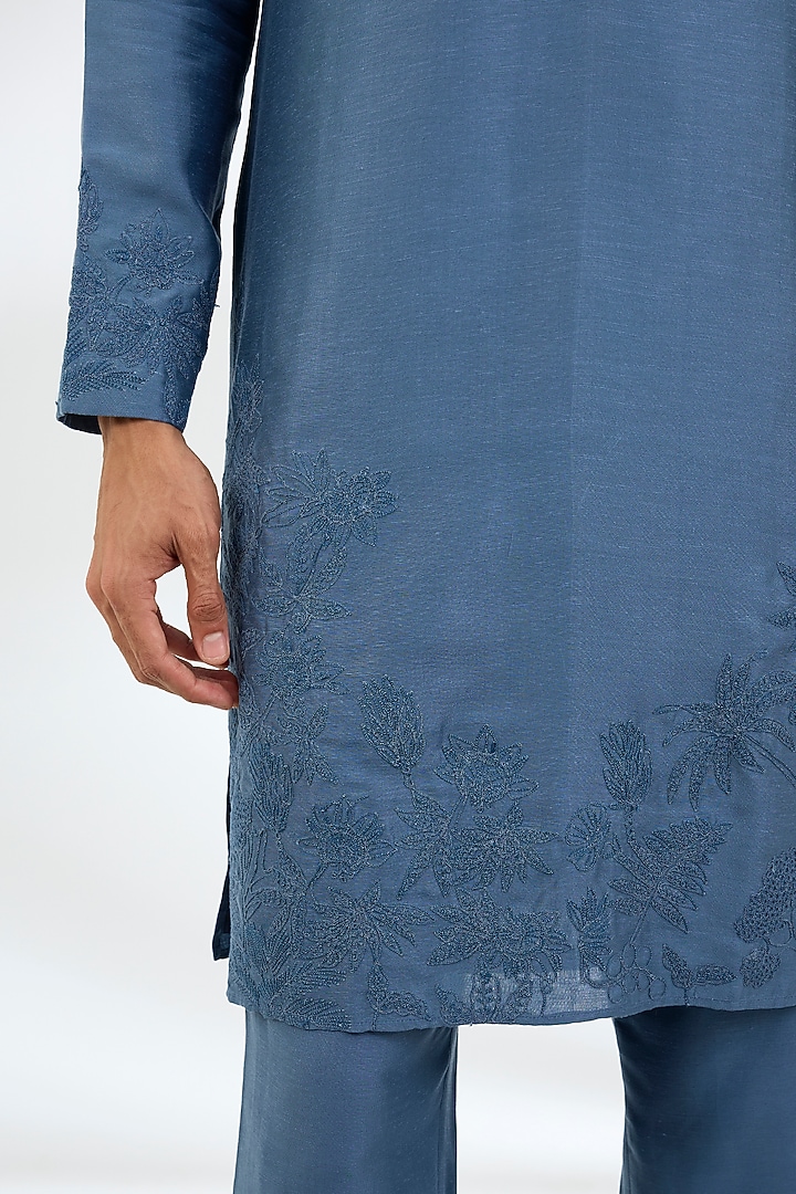 Dark Turquoise Linen Silk Kurta Set by AMIT ARORA at Pernia's Pop Up Shop