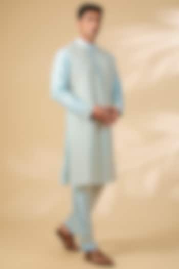 Sky Blue Crochet & Cotton Kurta Set by AMIT ARORA at Pernia's Pop Up Shop