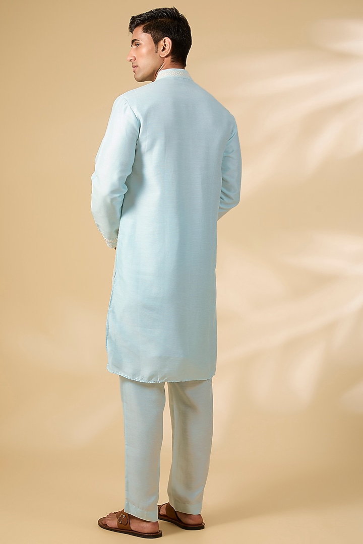 Sky Blue Crochet & Cotton Kurta Set by AMIT ARORA at Pernia's Pop Up Shop
