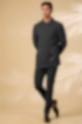 Grey Jacquard Wedding Bandhgala Set by AMIT ARORA at Pernia's Pop Up Shop