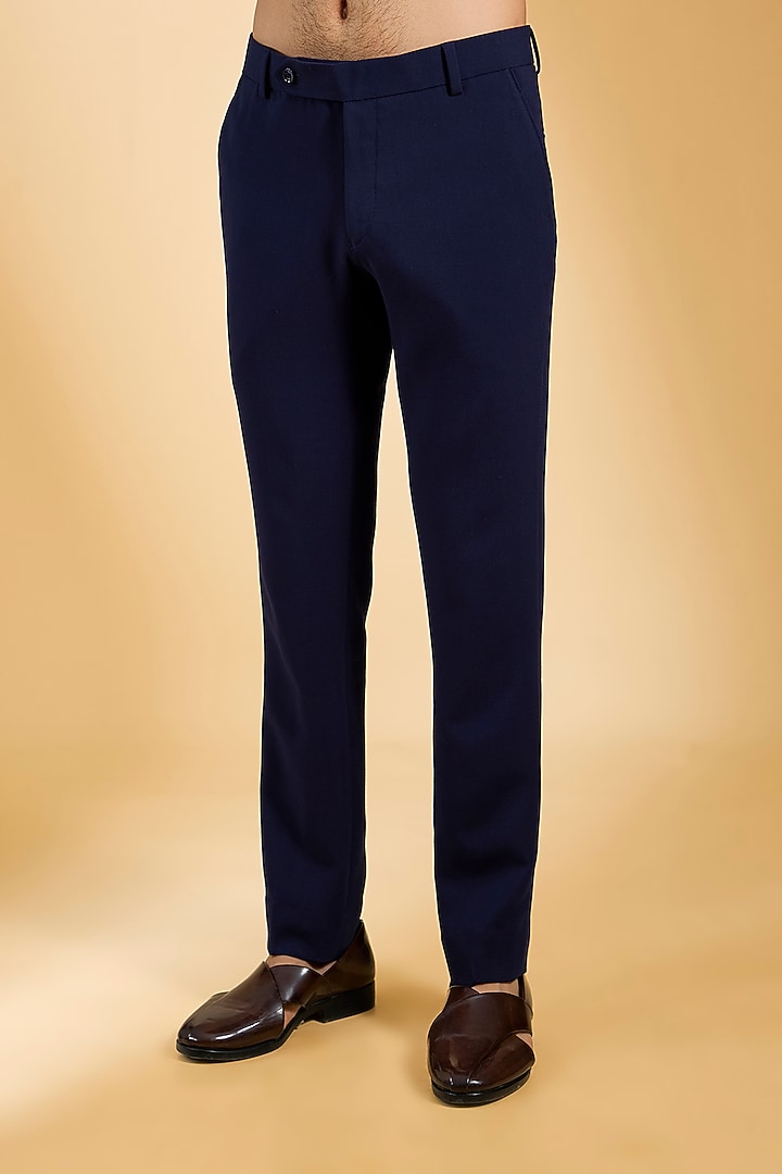 Navy Blue Knit & Cotton Silk Wedding Bandhgala Set by AMIT ARORA at Pernia's Pop Up Shop